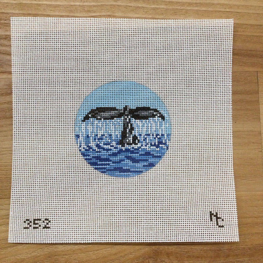 Whale's Tail Round Canvas - needlepoint