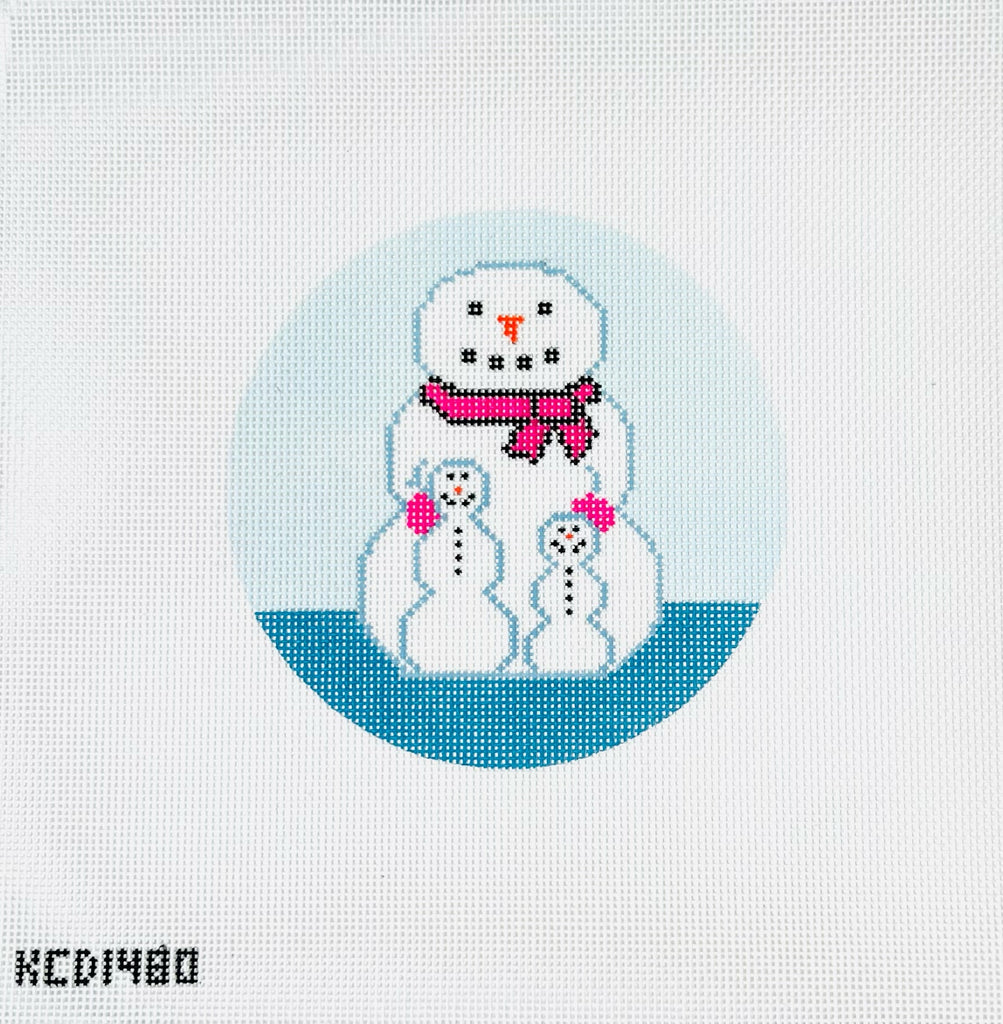Snowman Family Round Canvas - KC Needlepoint