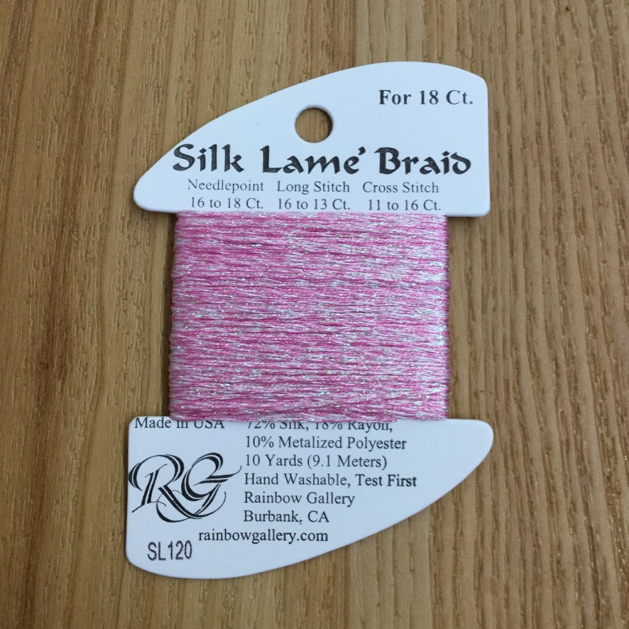 Silk Lamé Braid SL120 Light Raspberry - needlepoint