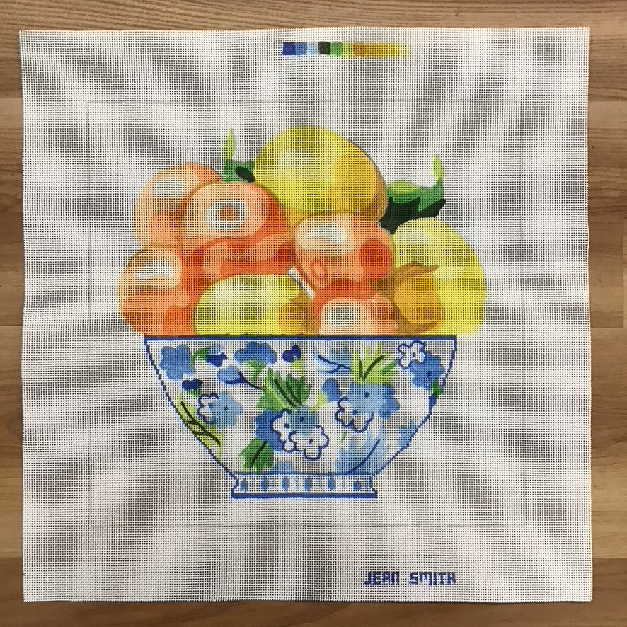 Citrus in a Bowl Needlepoint Canvas - KC Needlepoint