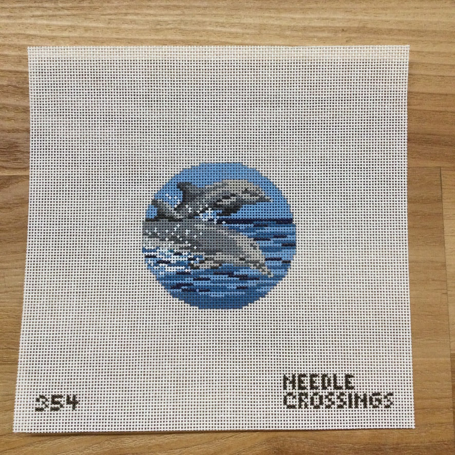 Dolphins Round Canvas - needlepoint