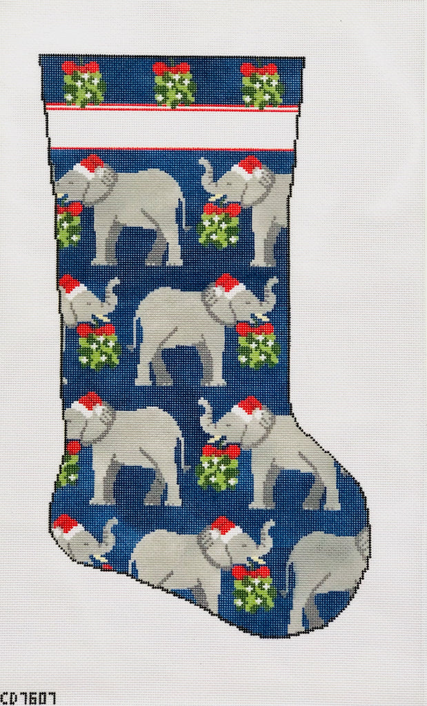 Elephant and Mistletoe Stocking Canvas - KC Needlepoint
