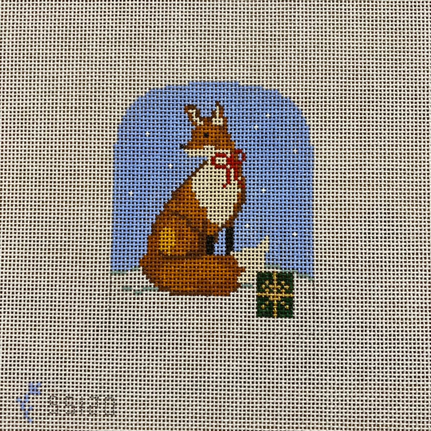 Christmas Forest Girl Fox with Bow Canvas - KC Needlepoint