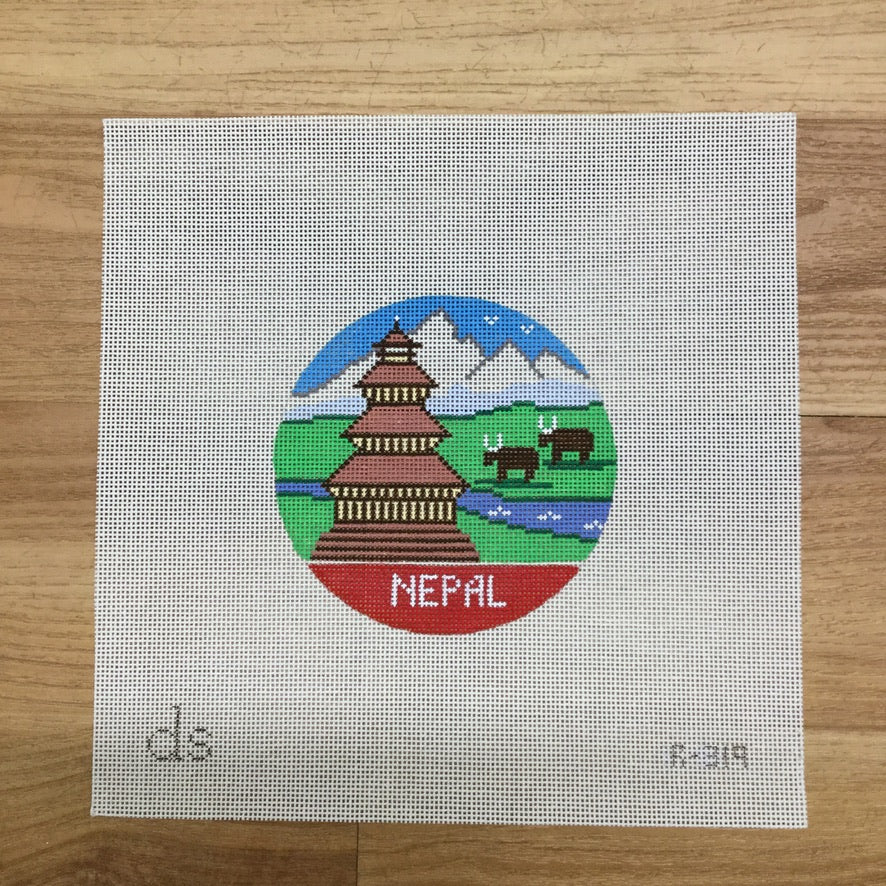 Nepal Travel Round Needlepoint Canvas - KC Needlepoint