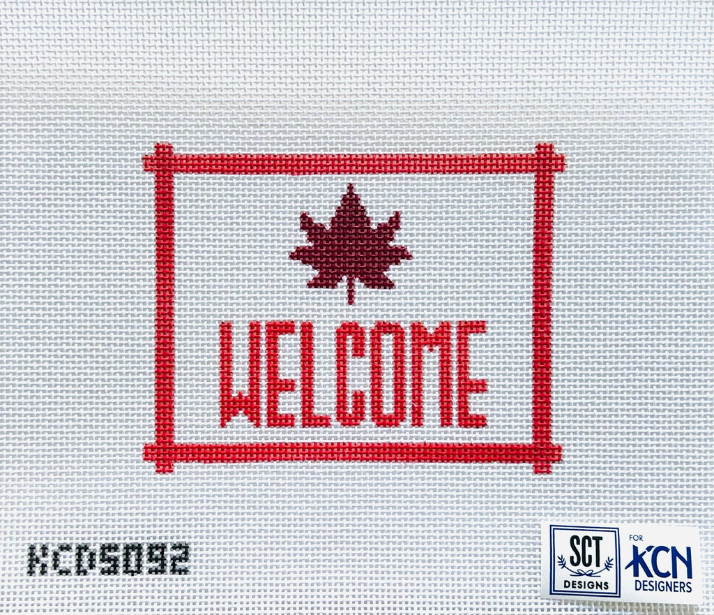 Welcome Sign with Leaf Canvas - KC Needlepoint