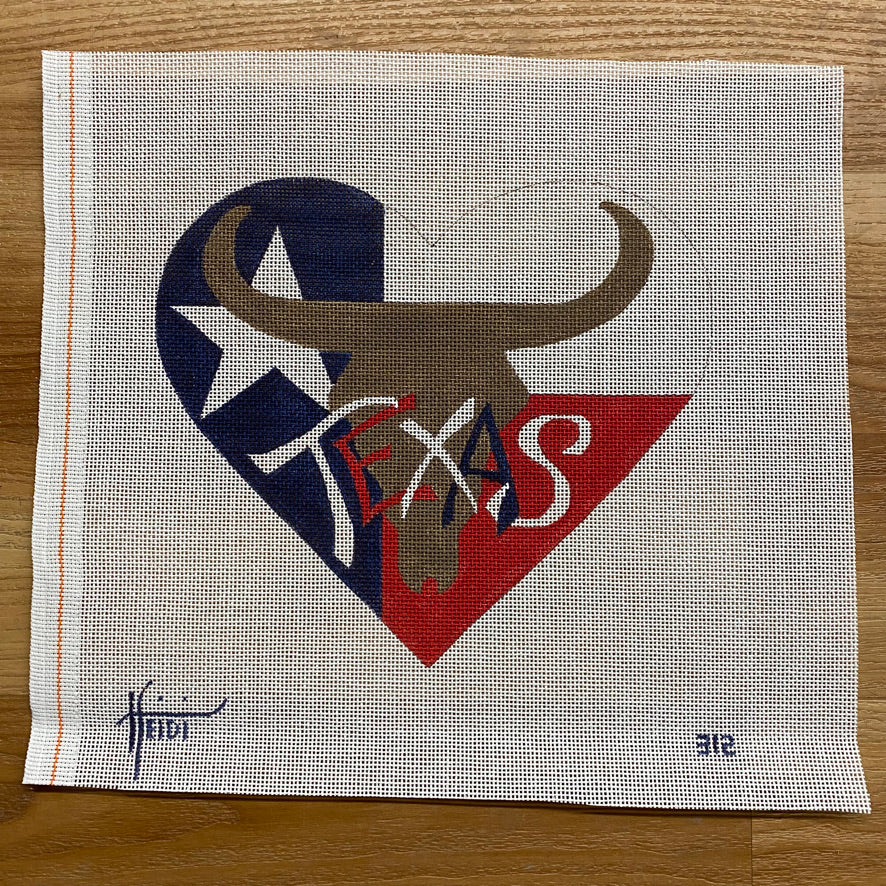 Texas Heart Canvas - KC Needlepoint