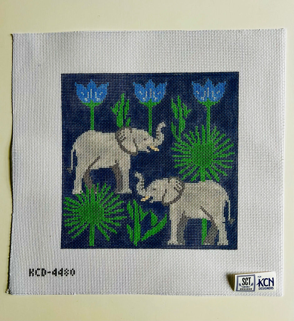 Elephants with Palms Canvas - KC Needlepoint