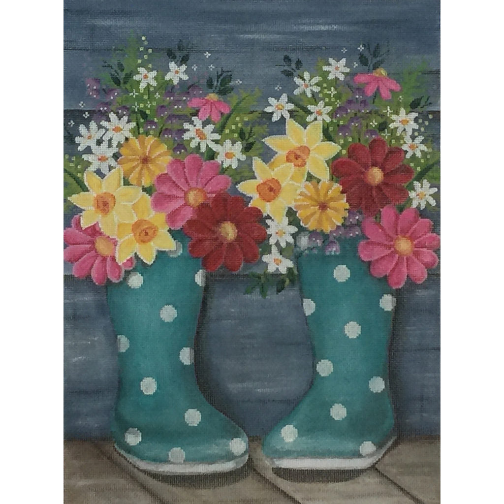 Rain Boots and Flowers Canvas - KC Needlepoint