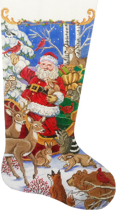Santa's Animal Gathering Stocking Canvas - KC Needlepoint