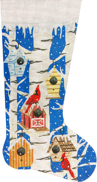 Cardinal and Birdhouses Stocking Canvas - KC Needlepoint