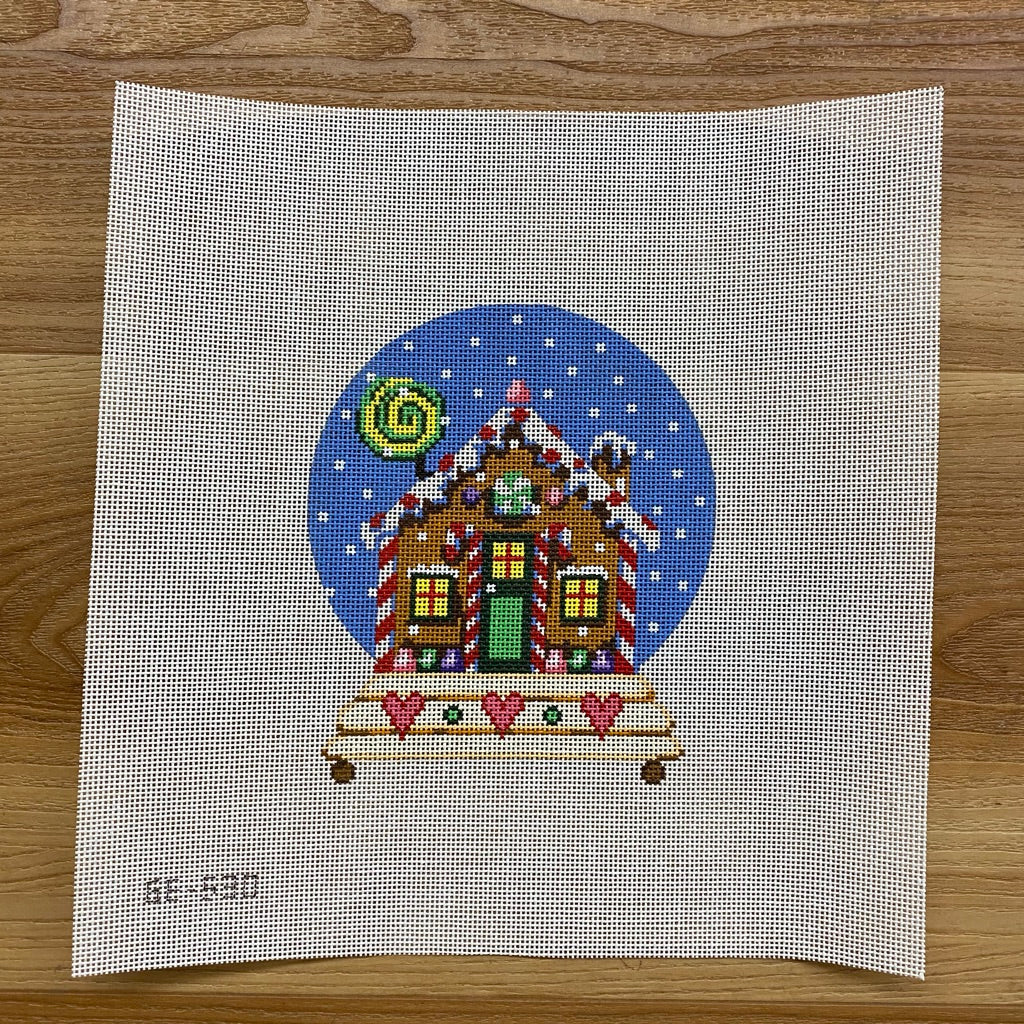 Gingerbread House with Lollipop Snow Globe Canvas - KC Needlepoint