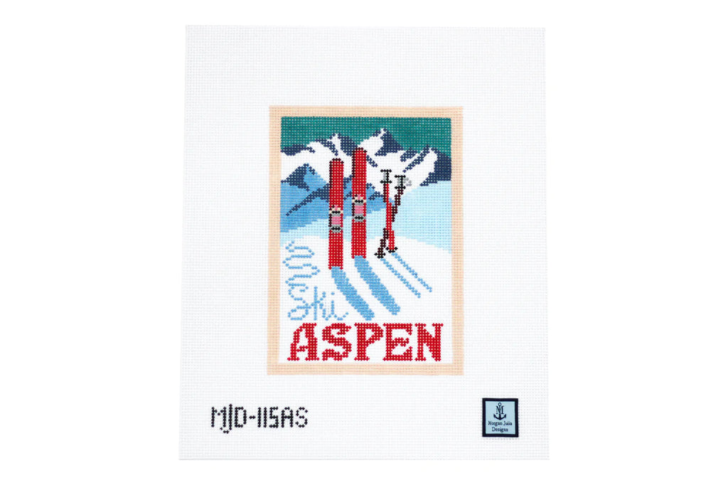 Aspen Vintage Ski Postcard Canvas - KC Needlepoint