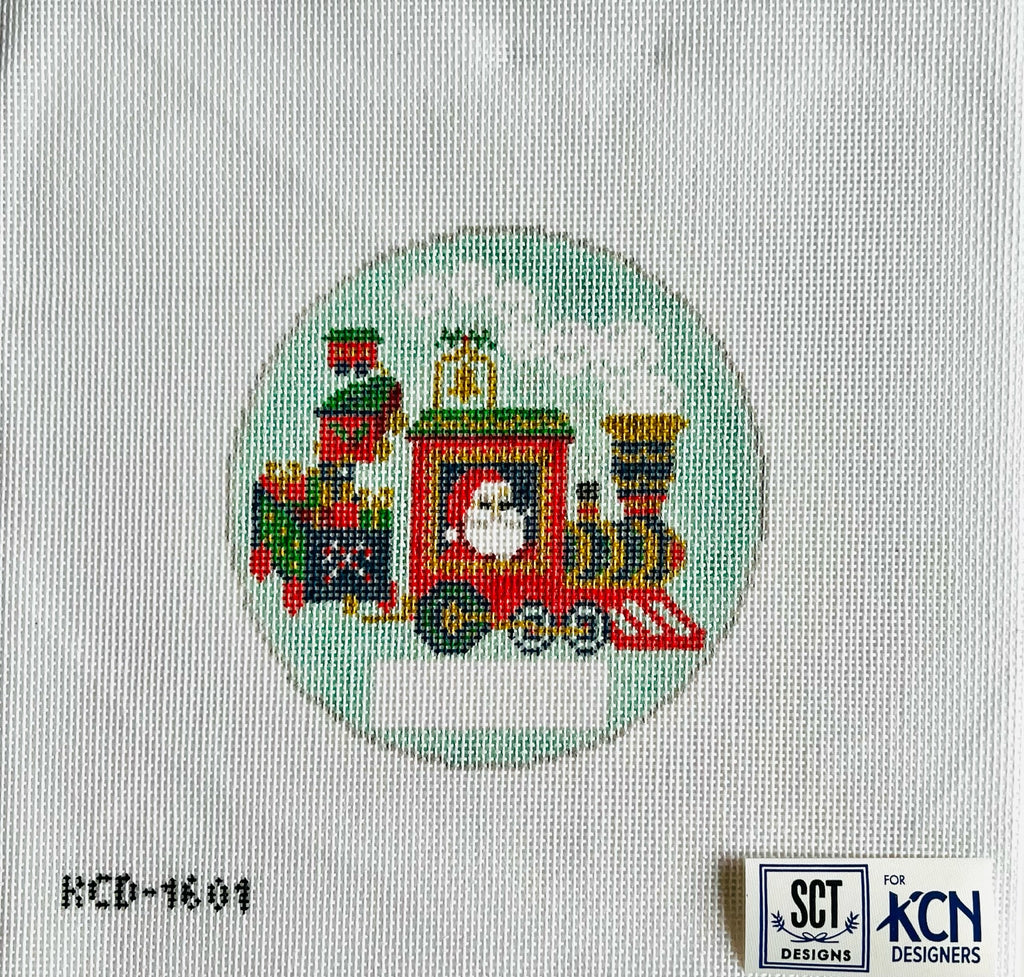 Santa Train Ornament Canvas - KC Needlepoint