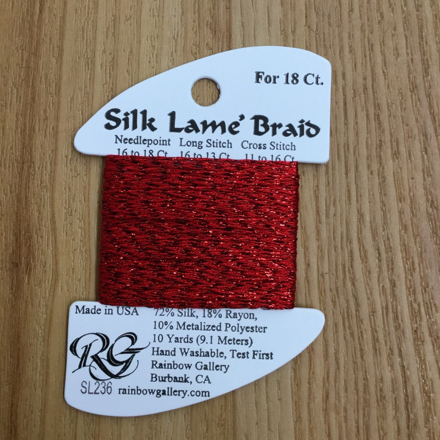 Silk Lamé Braid SL236 True Red - needlepoint