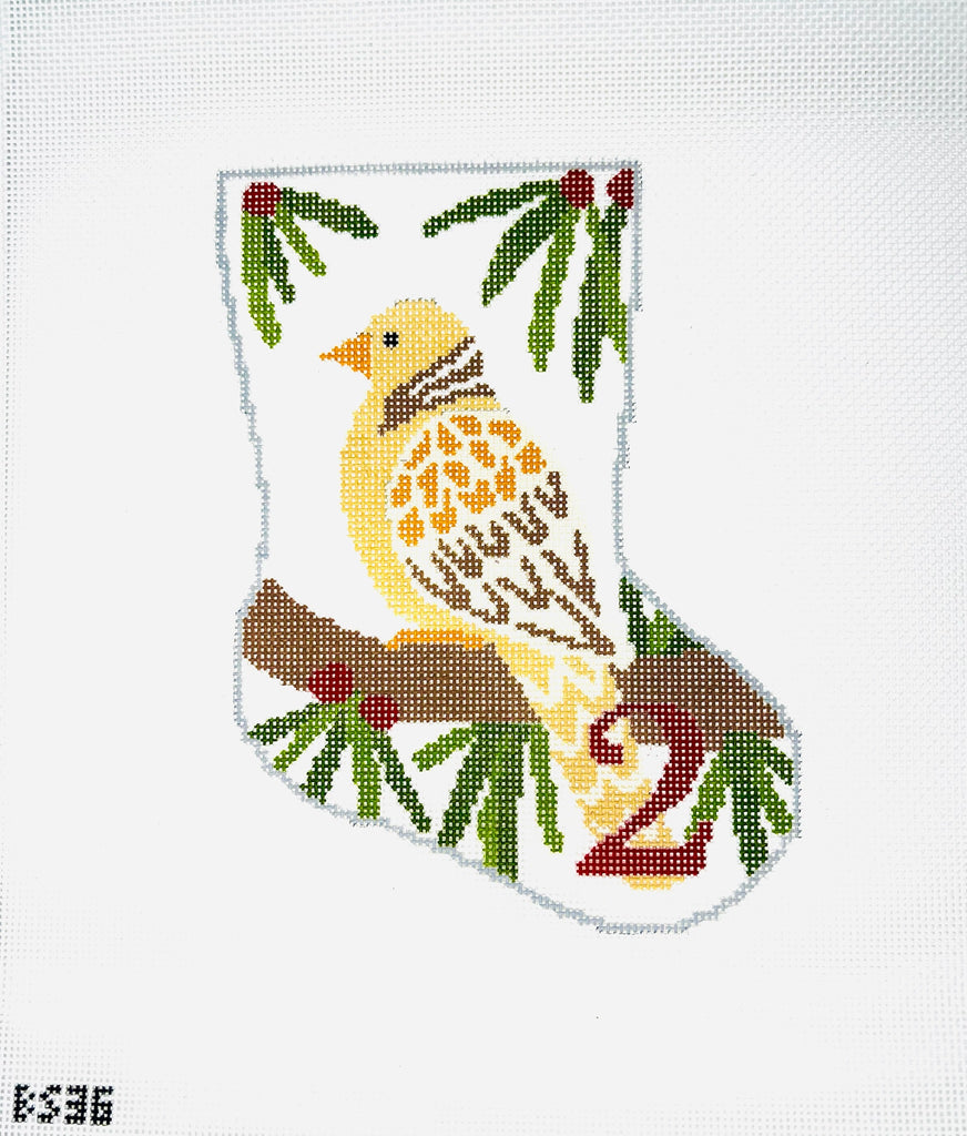 Two Turtle Doves Ornament Sized Stocking Canvas - KC Needlepoint
