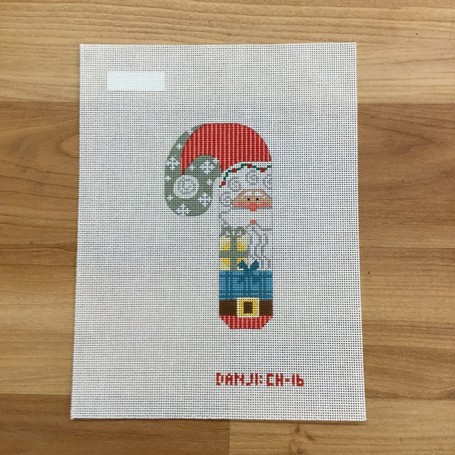 Santa with Package Candy Cane Canvas - needlepoint