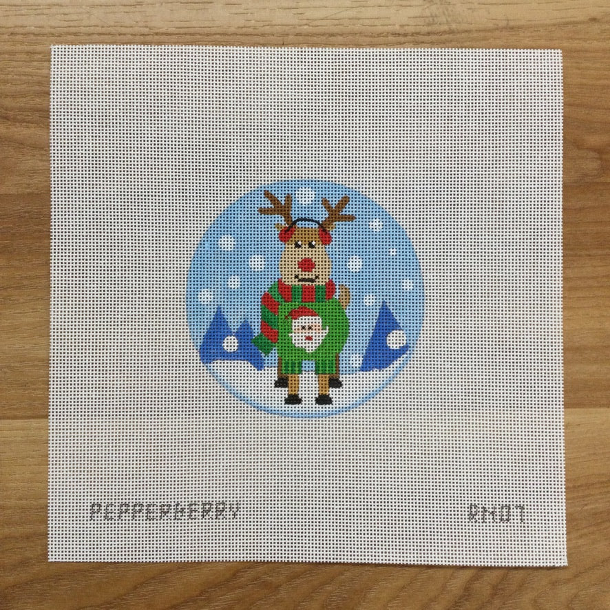 Santa Sweater Reindeer Ornament Canvas - KC Needlepoint