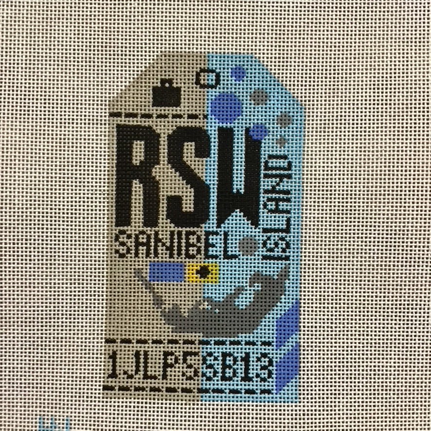 Sanibel Island Vintage Travel Tag Canvas - KC Needlepoint