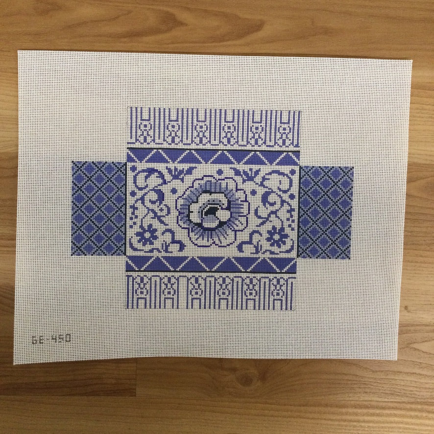 Blue and White Floral Brick Cover - KC Needlepoint