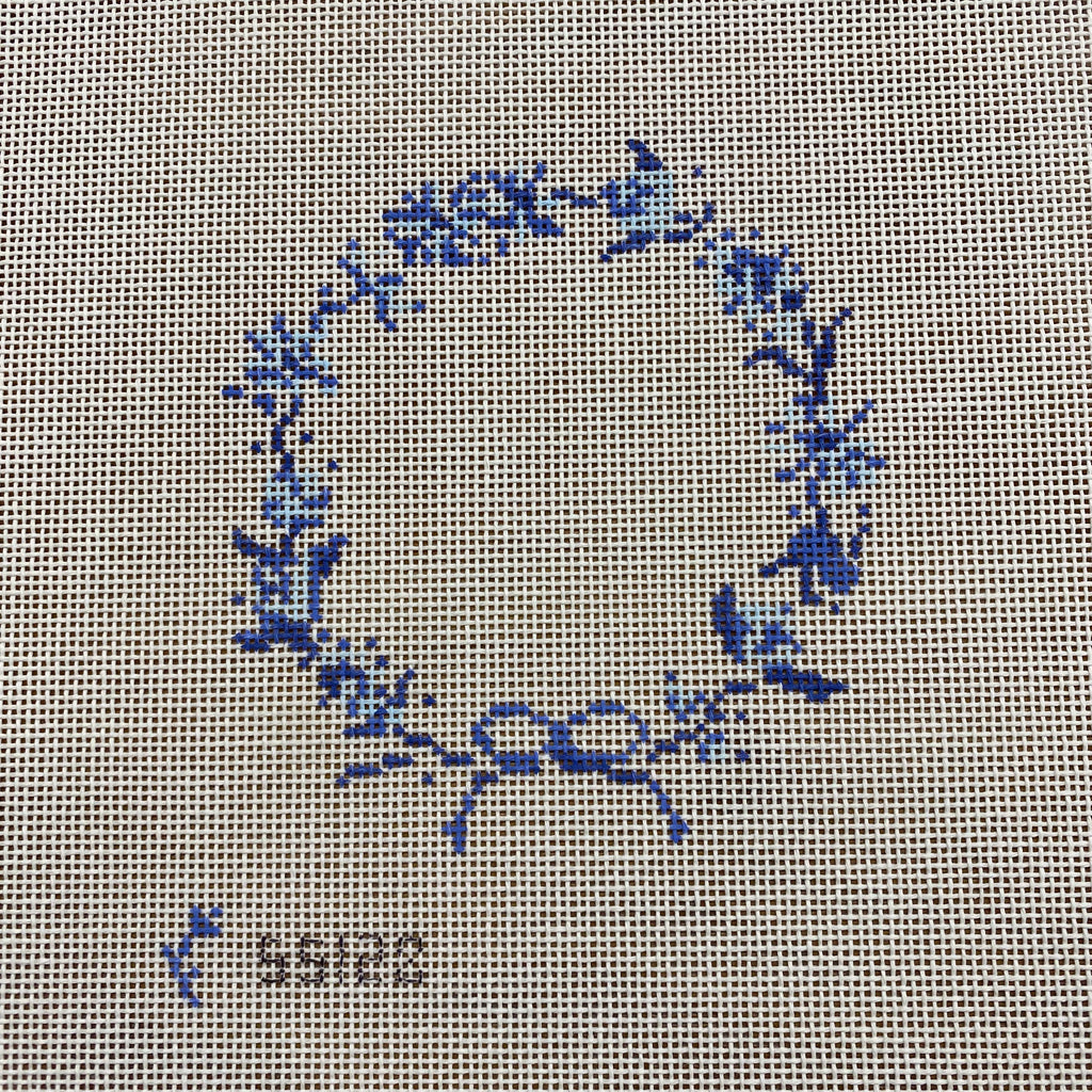 Blue Floral Wreath Canvas - KC Needlepoint