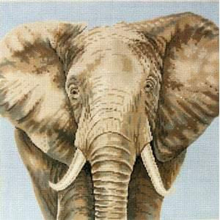 Elephant on Blue Canvas - KC Needlepoint
