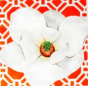 Magnolia on Tangerine Canvas - KC Needlepoint