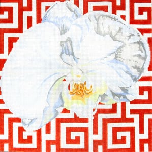 White Orchid on Terra Cotta Canvas - KC Needlepoint