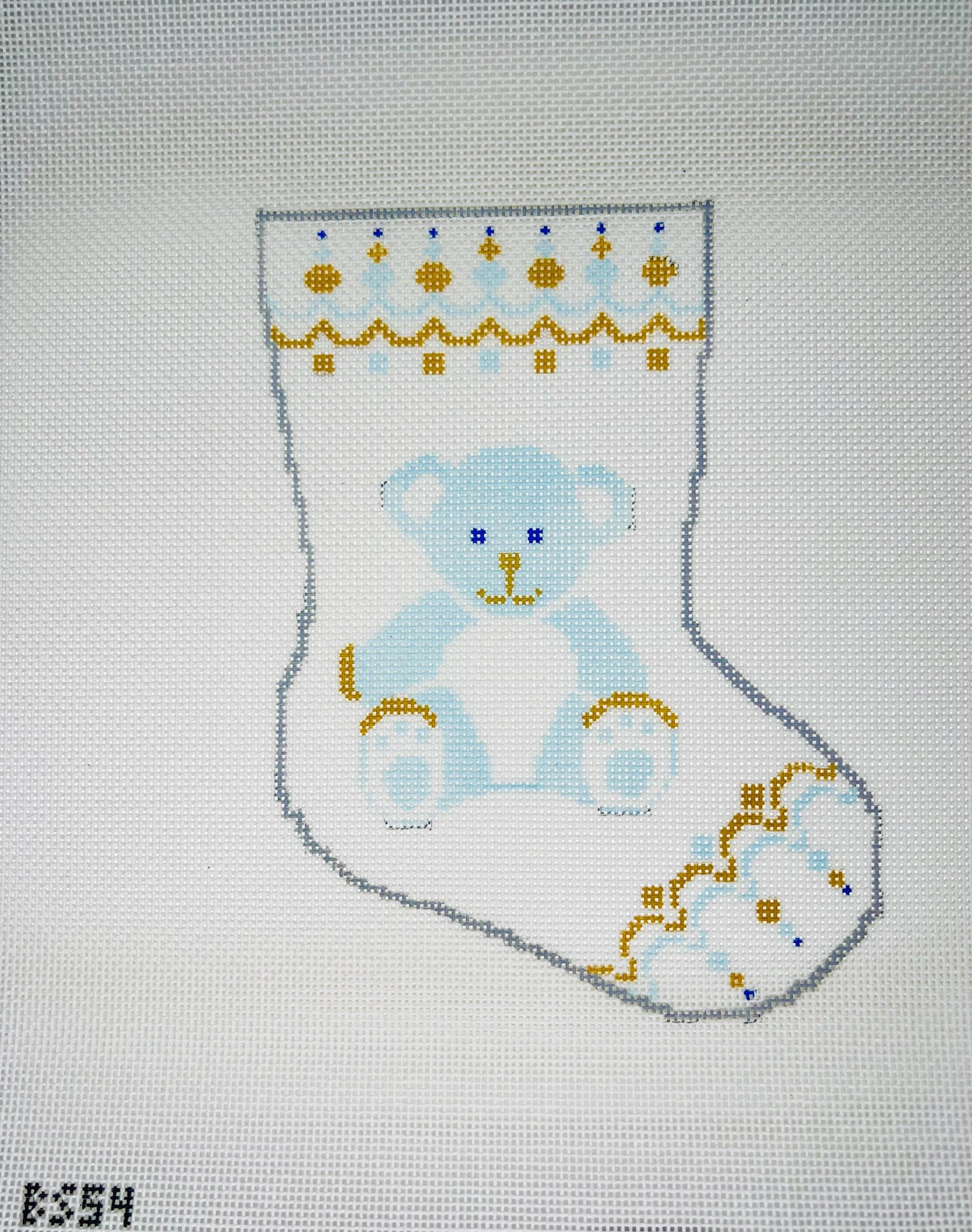 Beary Christmas in Blue Ornament Sized Stocking Canvas - KC Needlepoint