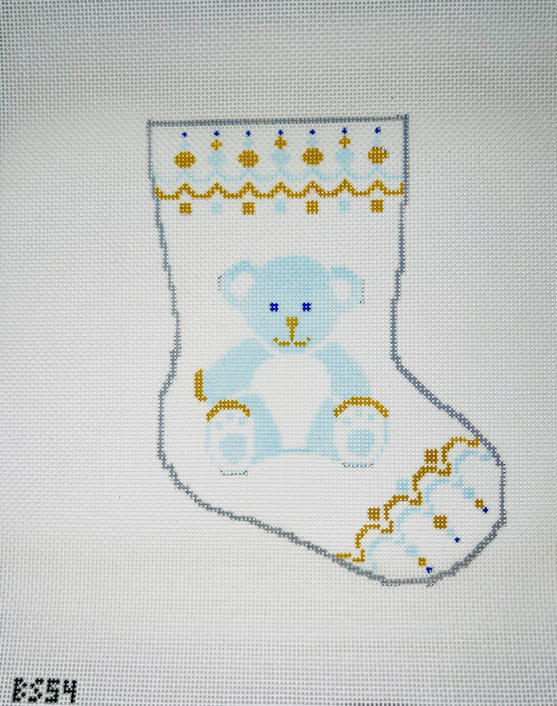 Beary Christmas in Blue Ornament Sized Stocking Canvas - KC Needlepoint