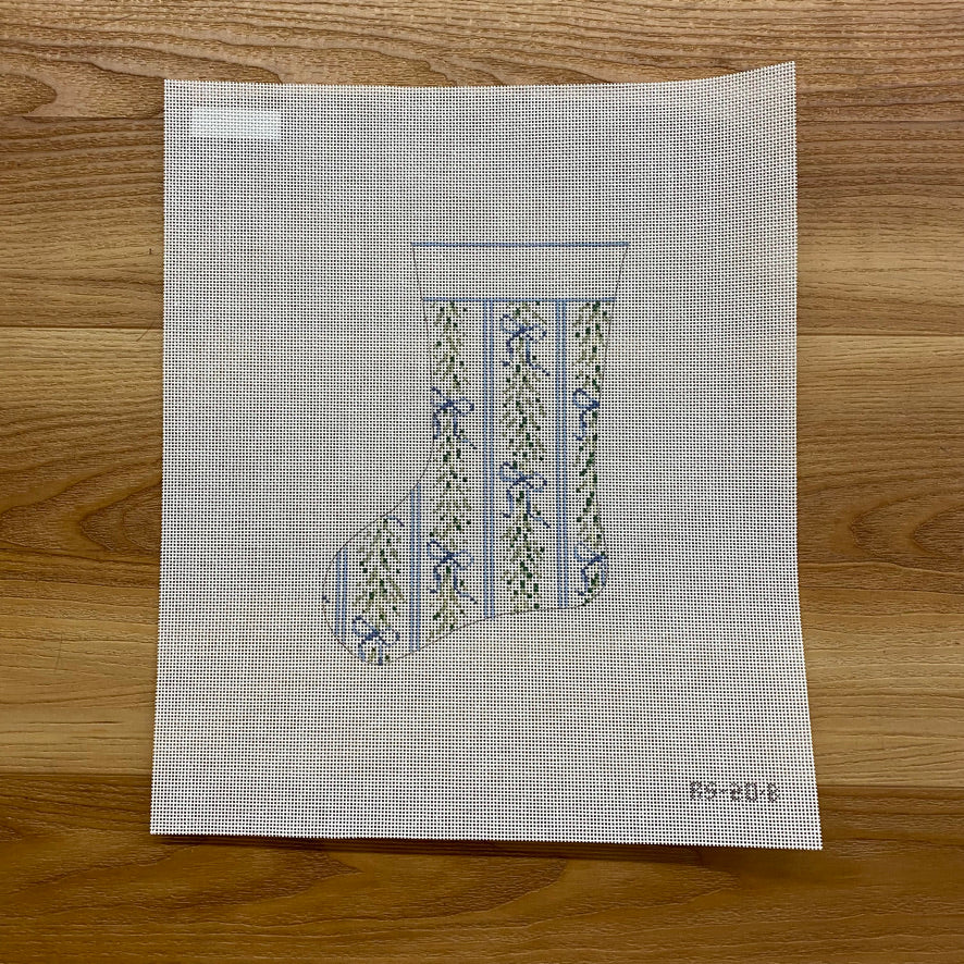 Blue Bow and Garland Mini Sock Canvas - KC Needlepoint