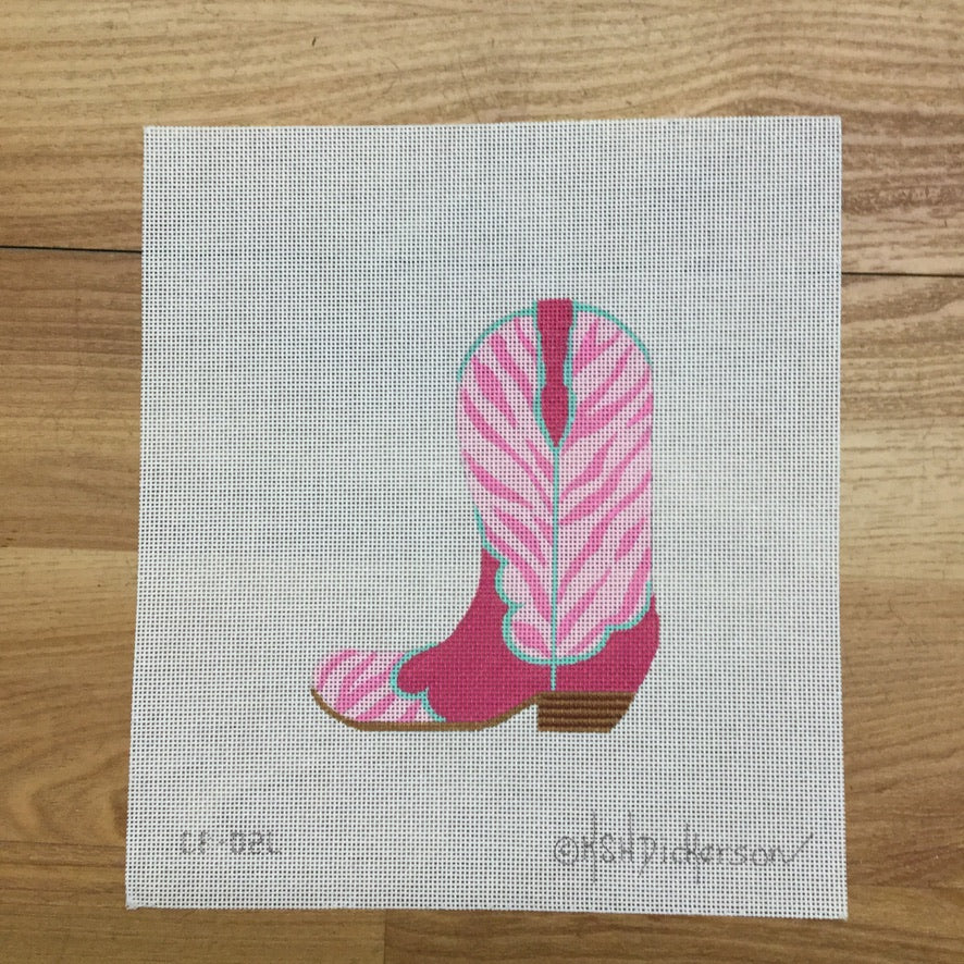 Pink Zebra Cowboy Boot Canvas - KC Needlepoint