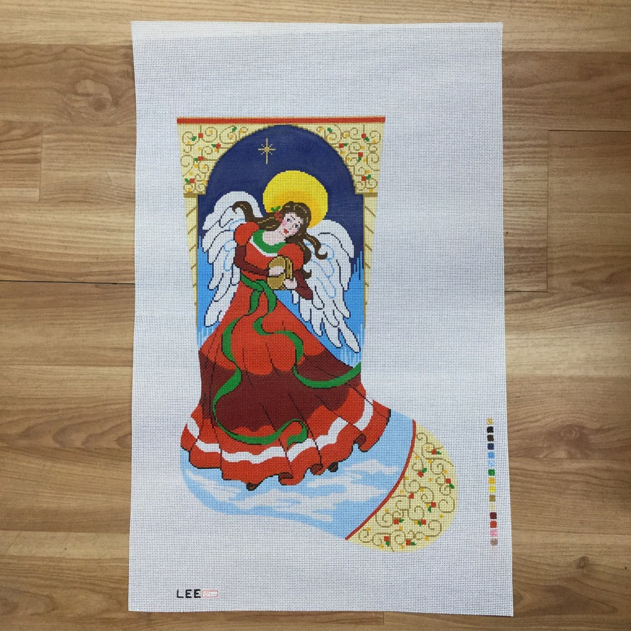 Angel with Tambourine Stocking Canvas - KC Needlepoint