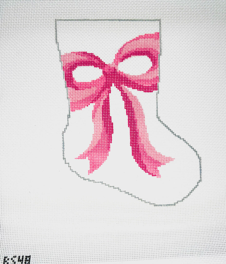 A Pretty Pink Bow Ornament Sized Stocking Canvas - KC Needlepoint