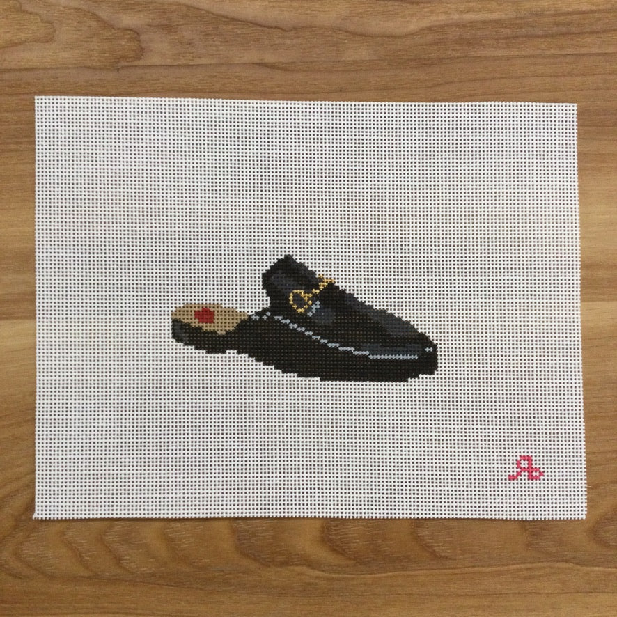 Black Slide Loafer Canvas - needlepoint