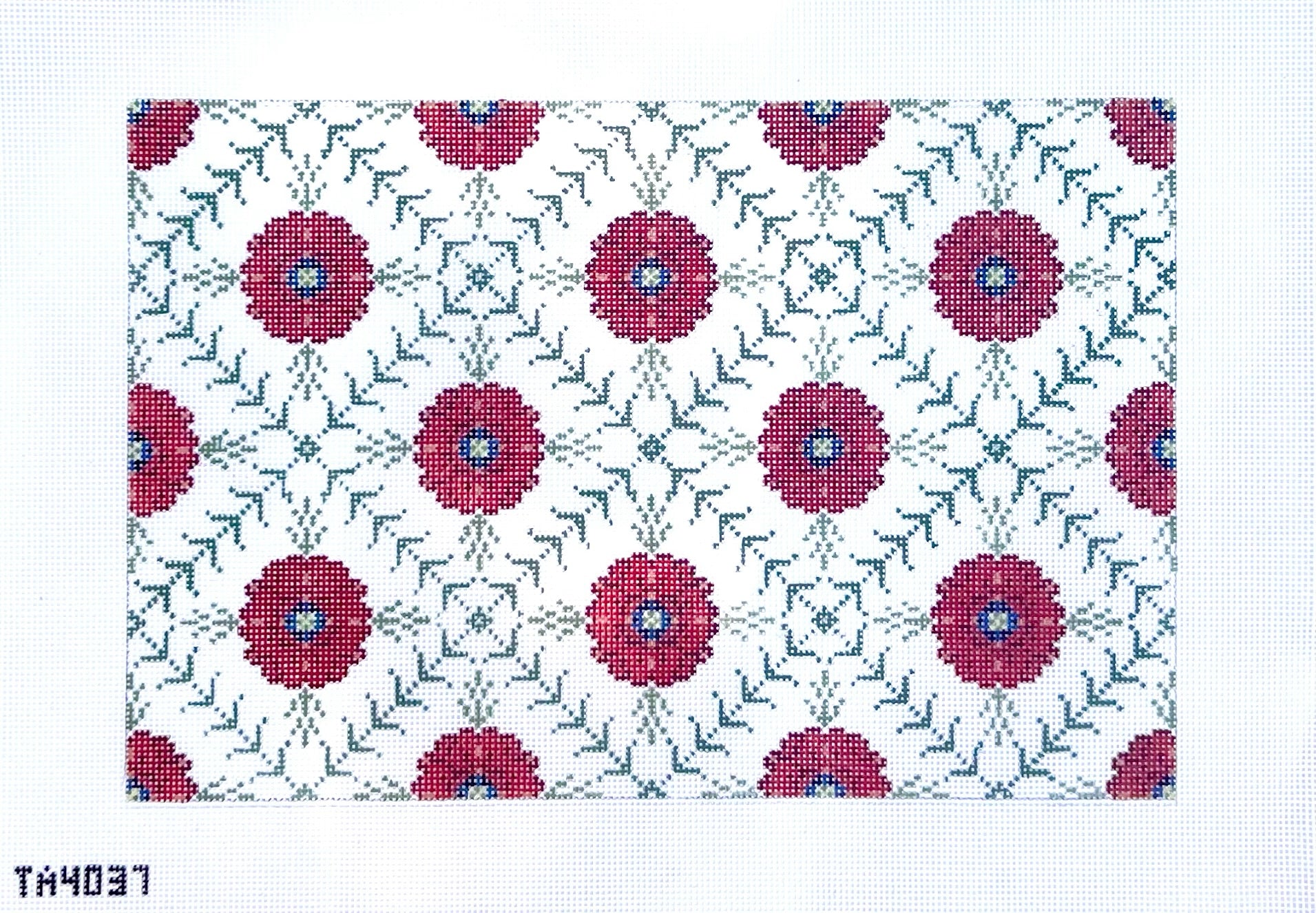 Red Poppy Lattice Pillow Canvas - KC Needlepoint