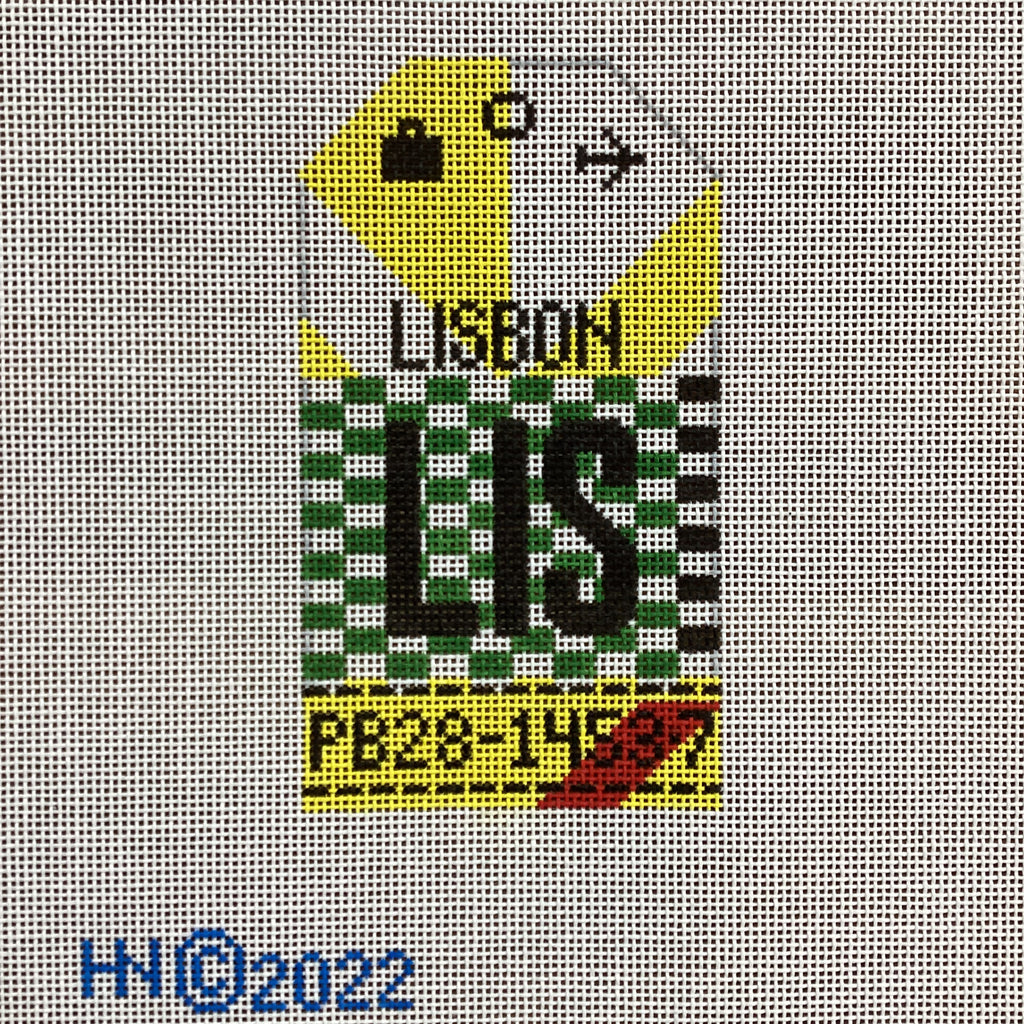 Lisbon Vintage Travel Tag Canvas - KC Needlepoint