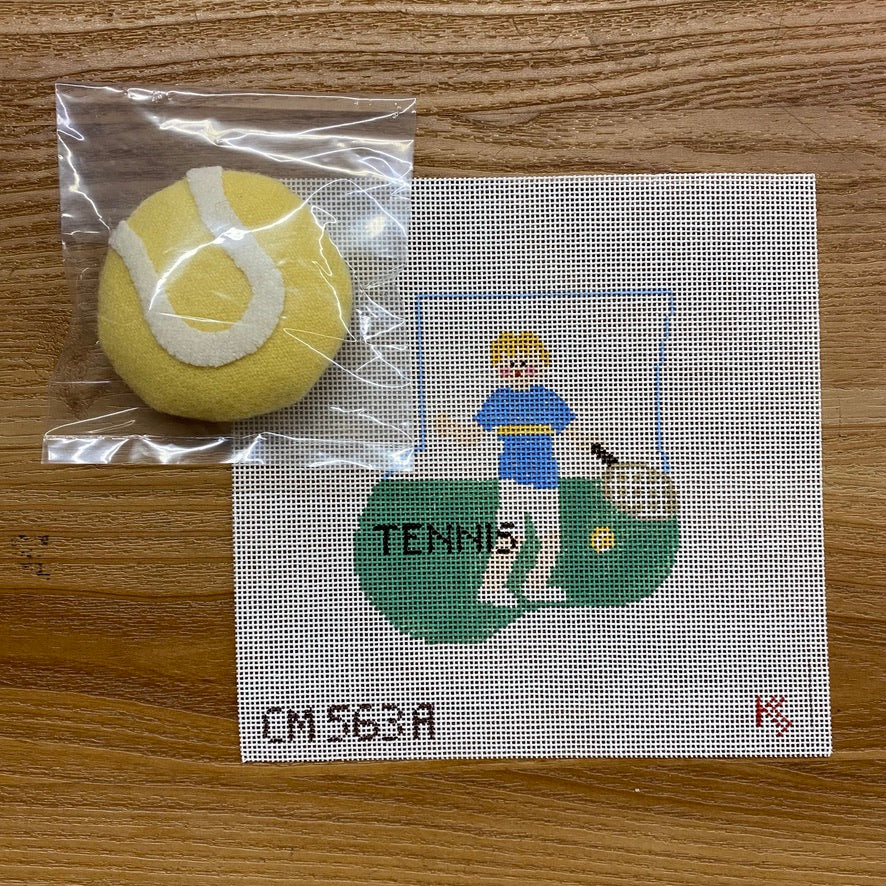 Boy Tennis with Ball Mini Sock Canvas - KC Needlepoint