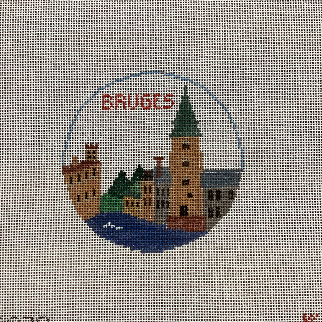 Bruges Travel Round Canvas - KC Needlepoint
