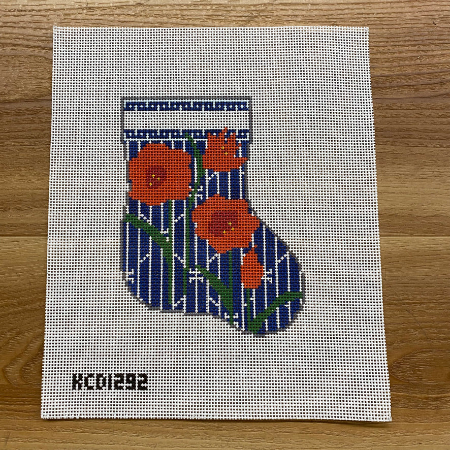 Cherry with Amaryllis Mini Sock Canvas - KC Needlepoint