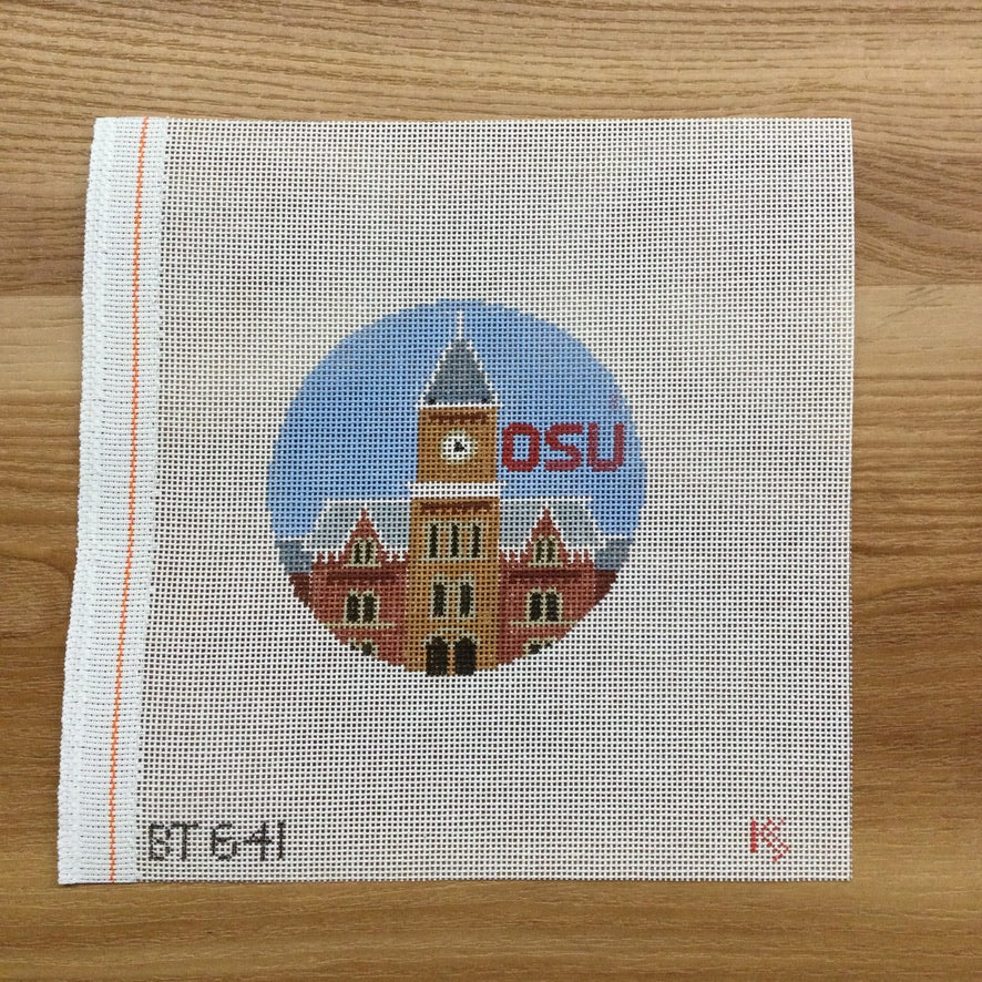 Oklahoma State University Round Canvas - needlepoint