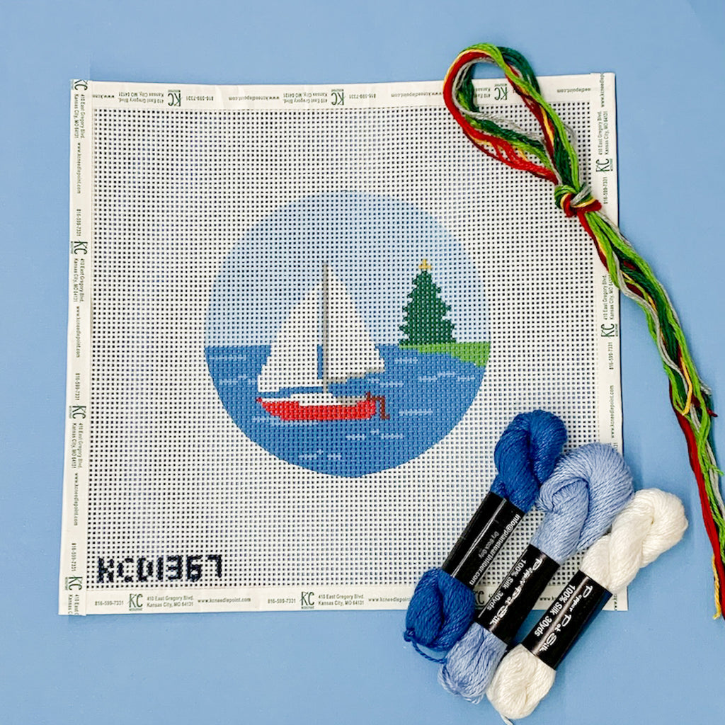 Sailboat with Christmas Tree Kit - KC Needlepoint