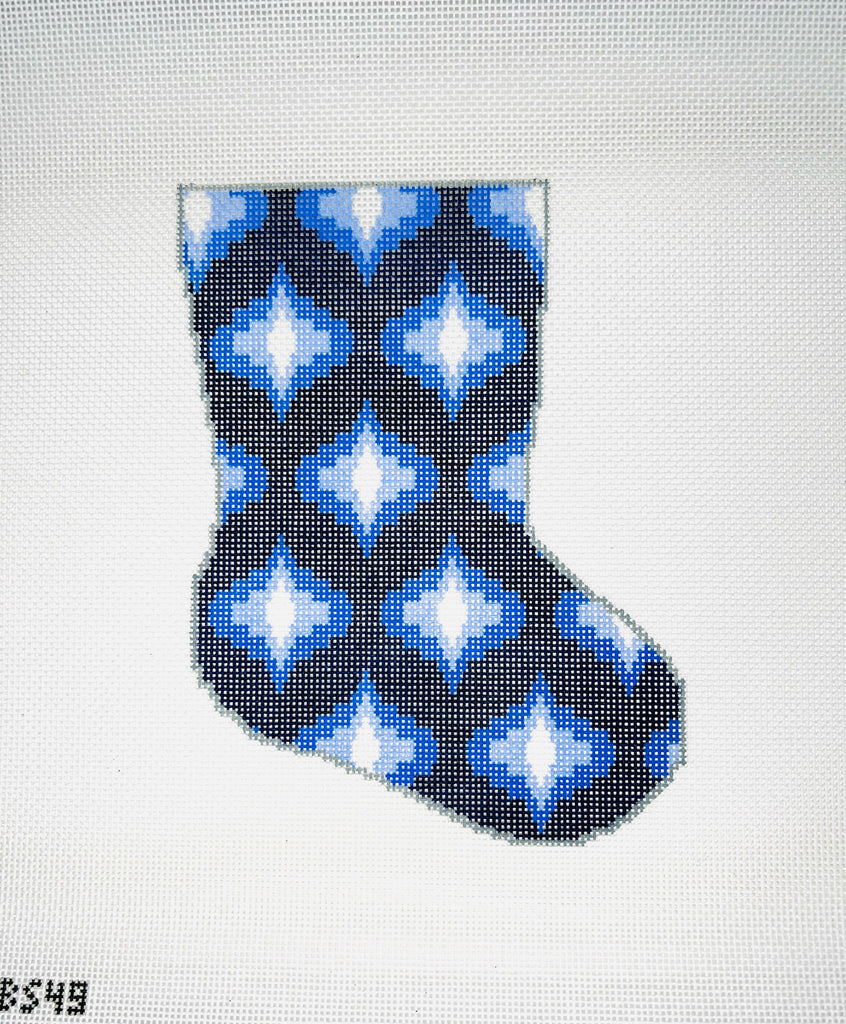 Classic Blues Ogee Ornament Sized Stocking Canvas - KC Needlepoint