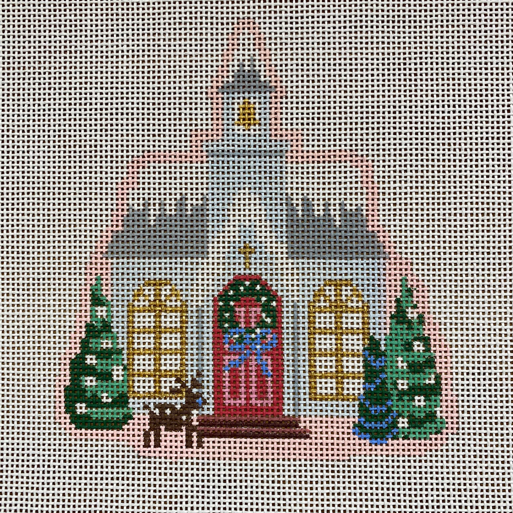 Christmas Village Church Canvas - KC Needlepoint