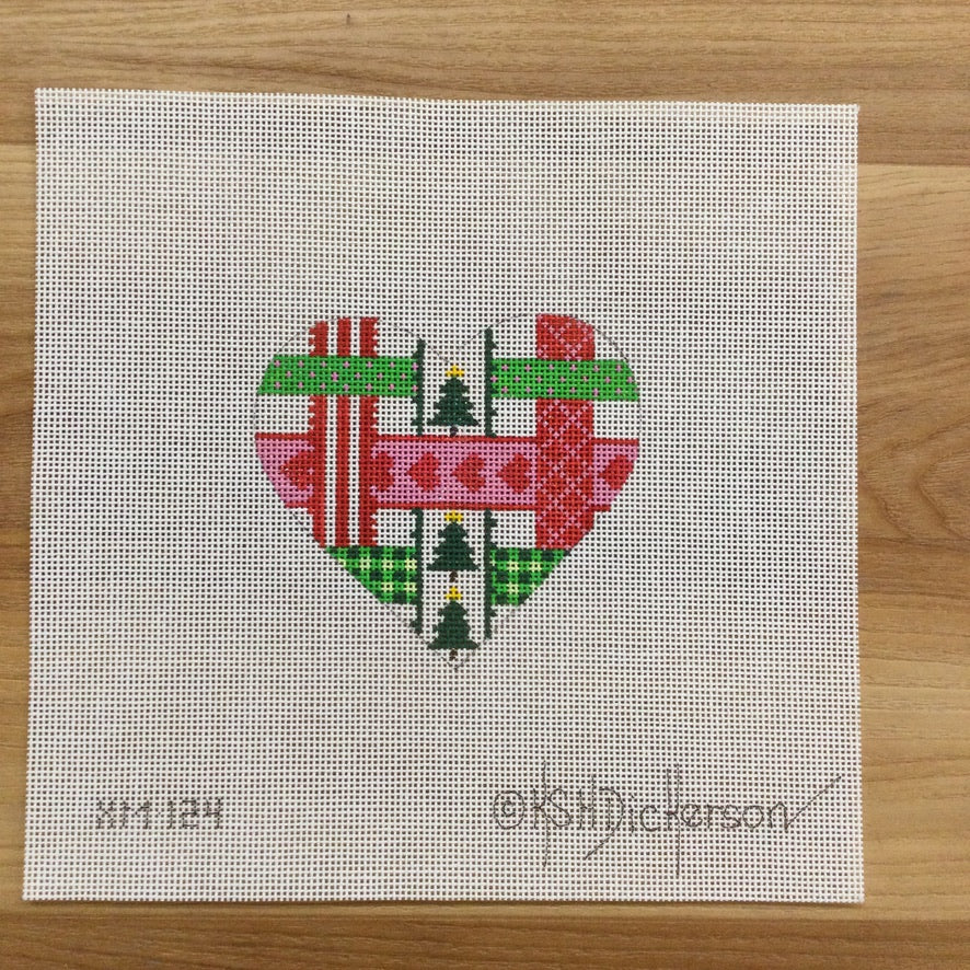 Mini Ribbon Heart Needlepoint Canvas - KC Needlepoint