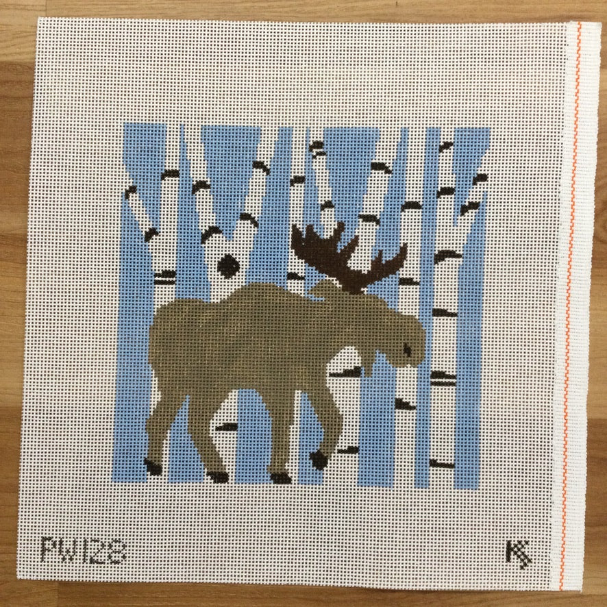Moose in Birch Trees Pillow Canvas - needlepoint