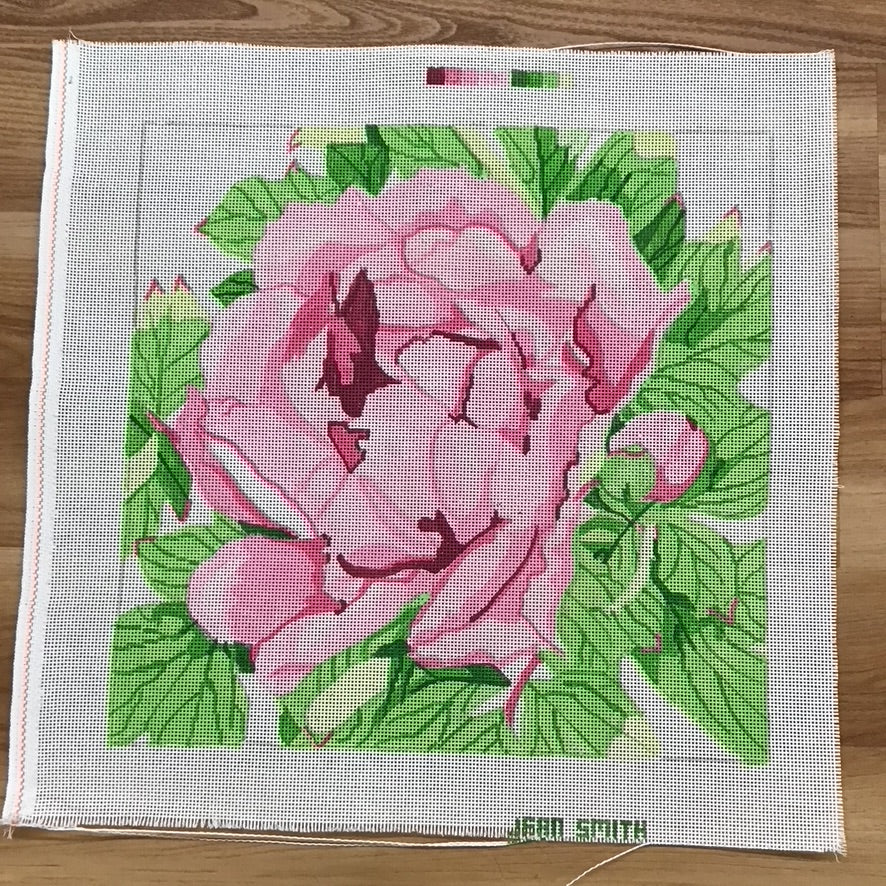 Pink Peony Blossom Needlepoint Canvas - KC Needlepoint