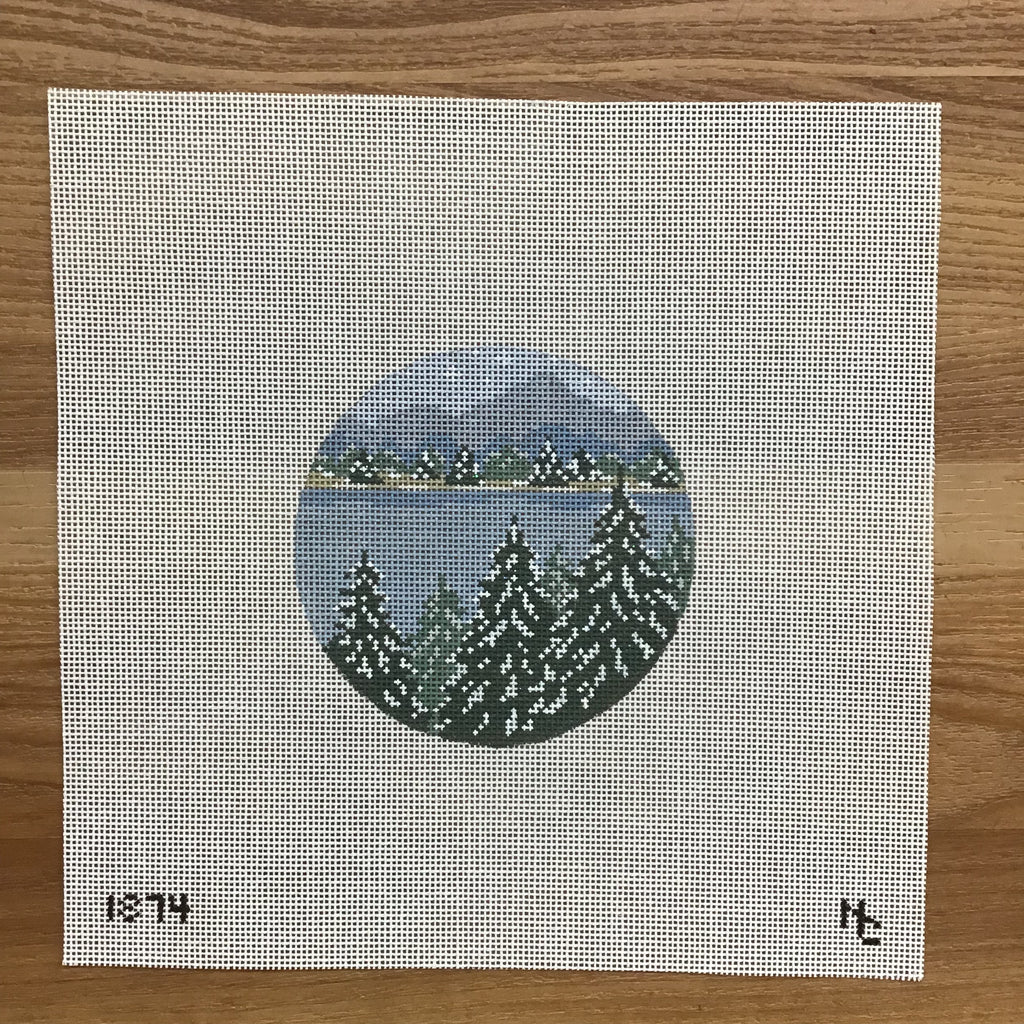 Snowy Forest Round Canvas - KC Needlepoint