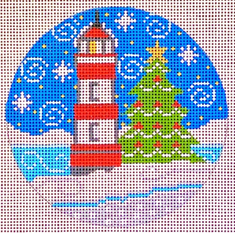 Red and White Lighthouse Round Canvas - KC Needlepoint