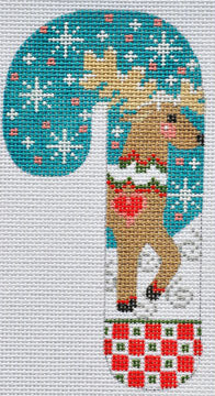 Reindeer Candy Cane Canvas - KC Needlepoint