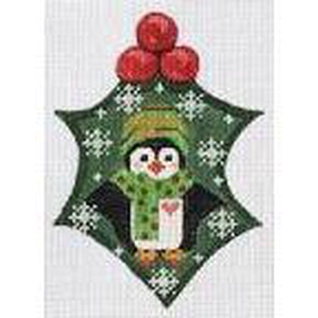 Penguin Holly Ornament Canvas - KC Needlepoint